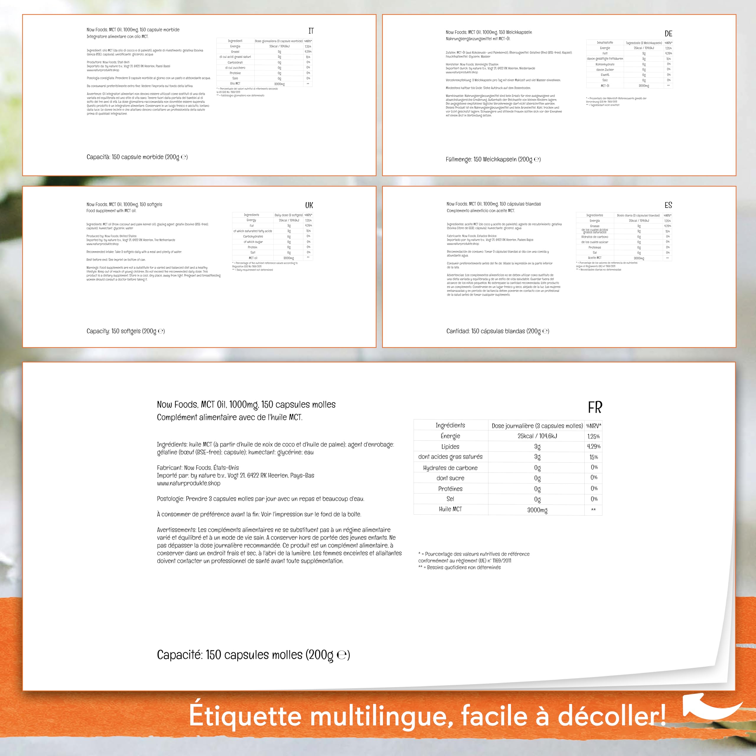 Now Foods MCT Oil, 1000mg, Triglycérides à chaîne moyenne d'huile de coco et de palmiste, Haute dose, 150 capsules molles, Testé en laboratoire, Sans soja, Sans gluten, Sans OGM