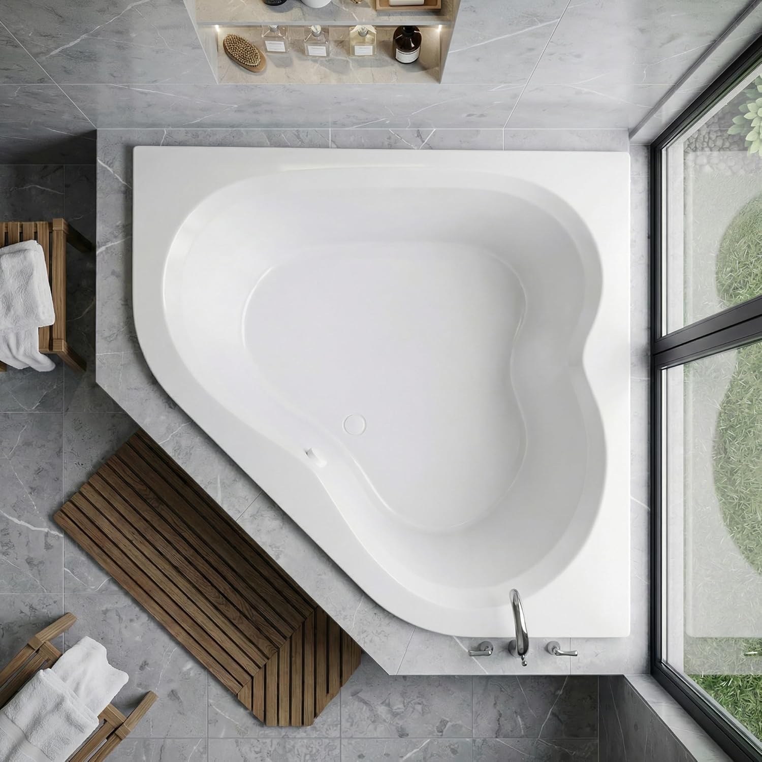 ANZZI Drop-In Bathtub Soaker Corner Tub - Petra 5 ft. Acrylic Center Drain Corner Bathtub in White - Luxurious Corner Soaking Tub for Your Bathroom