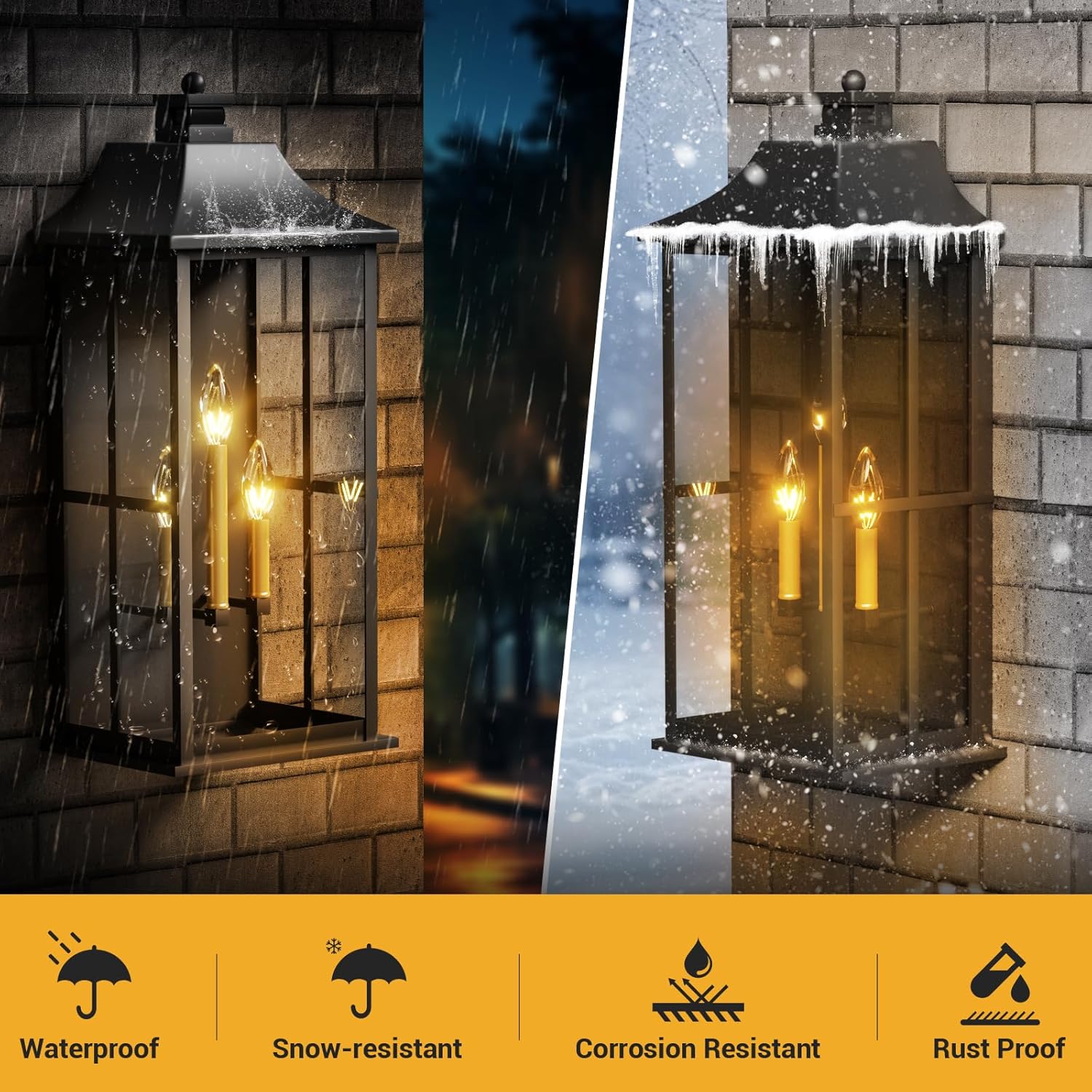 Large Size Outdoor Wall Light with Dual Sensor - Motion & Dusk to Dawn Porch Light, Waterproof Exterior Wall Lantern for Patio, Garage, Front Door