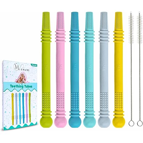 Baby Teether Tubes, 6 Pack Hollow Teething Sticks for Babies 6–18 Months,...