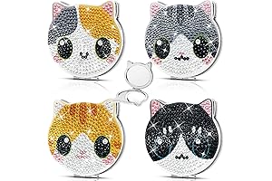 FILASLFT Cat Diamond Painting Compact Mirror - DIY Art Pocket Mirror, 4 Pcs