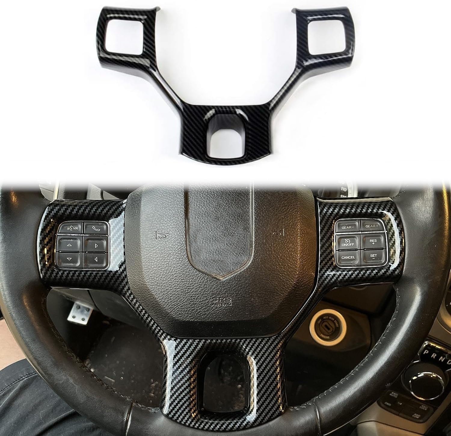 Steering Wheel Interior Cover Trim fit 2011-2018 Dodge RAM 1500 2500 3500 Accessories (Carbon Fiber Pattern)