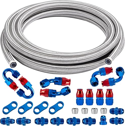 Vista 38 de 3/8" 6AN 25FT LS Swap Fuel Line Kit EFI E85 Kit de montaje de manguera de combustible de nylon de acero inoxidable trenzado PTFE Kit de línea