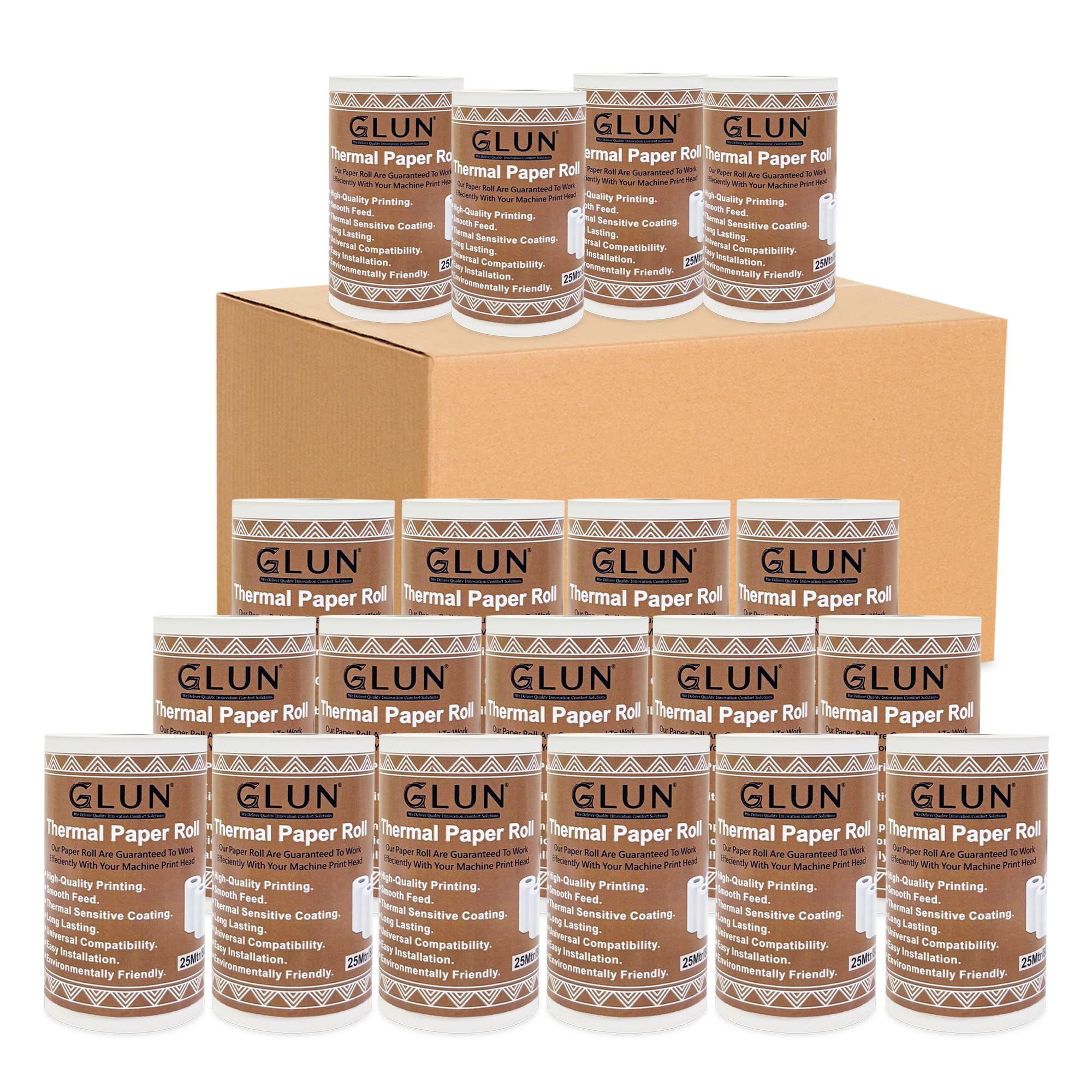 GLUN® Thermal Paper Rolls 80mm(3 inch) x 25 Meter, Smudge-Free POS Receipt Paper for Cash Registers (Pack of 30)