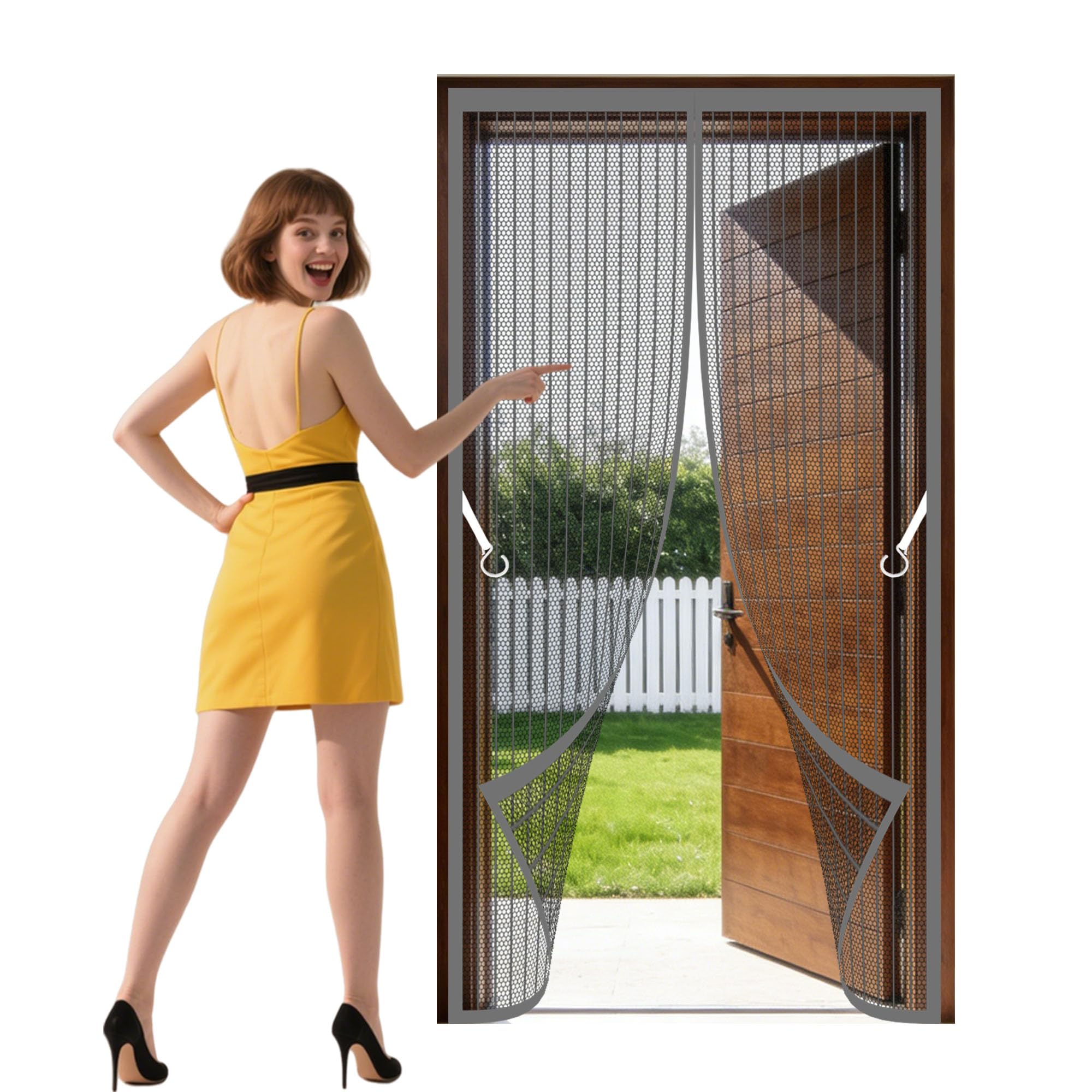 Moustiquaire porte 139x277 cm grise fermeture aimantée sans perçage