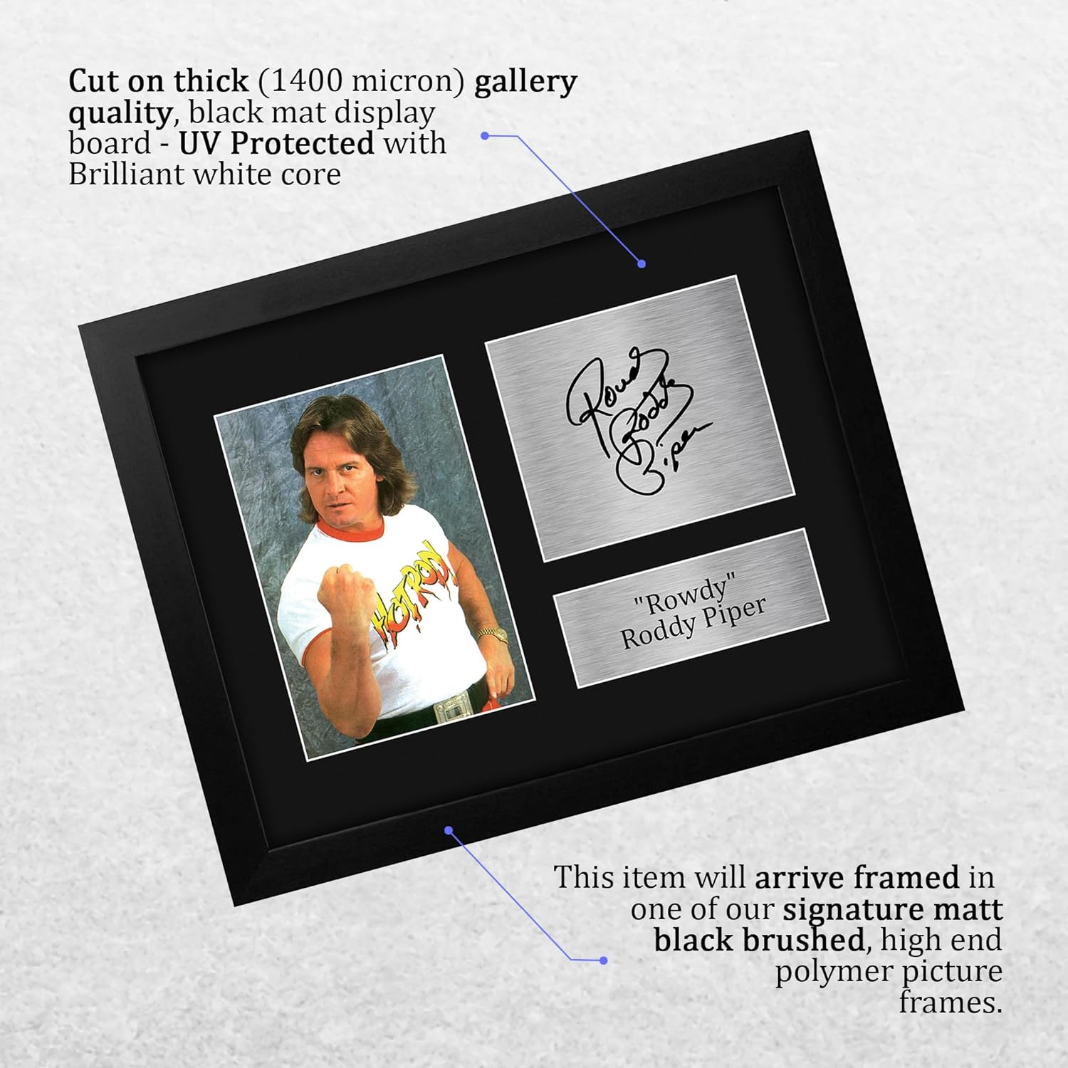 HWC Trading Rowdy Roddy Piper Framed Gifts Printed Signed Autograph Picture for WWE & WWF Memorabilia Fans - US Letter Size