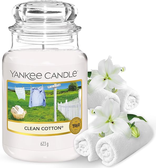Yankee Candle Świeca zapachowa w szkle (duża) | Clean Cotton | Czas palenia do 150 godzin