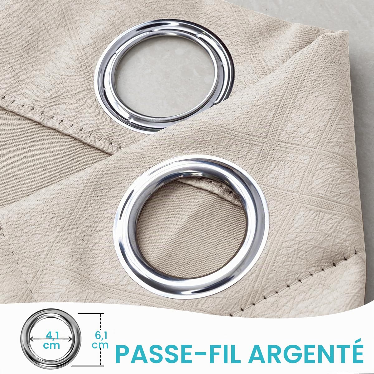 ele ELEOPTION Rideau Extérieur Imperméables Protéger Contre UV Isolants Thermiques, avec Perforations, Adaptés aux Jardins, Terrasses, Pergola, Balcons, Texturé 3D Blanc Cassé, 1 Pièce / 132 X 213cm