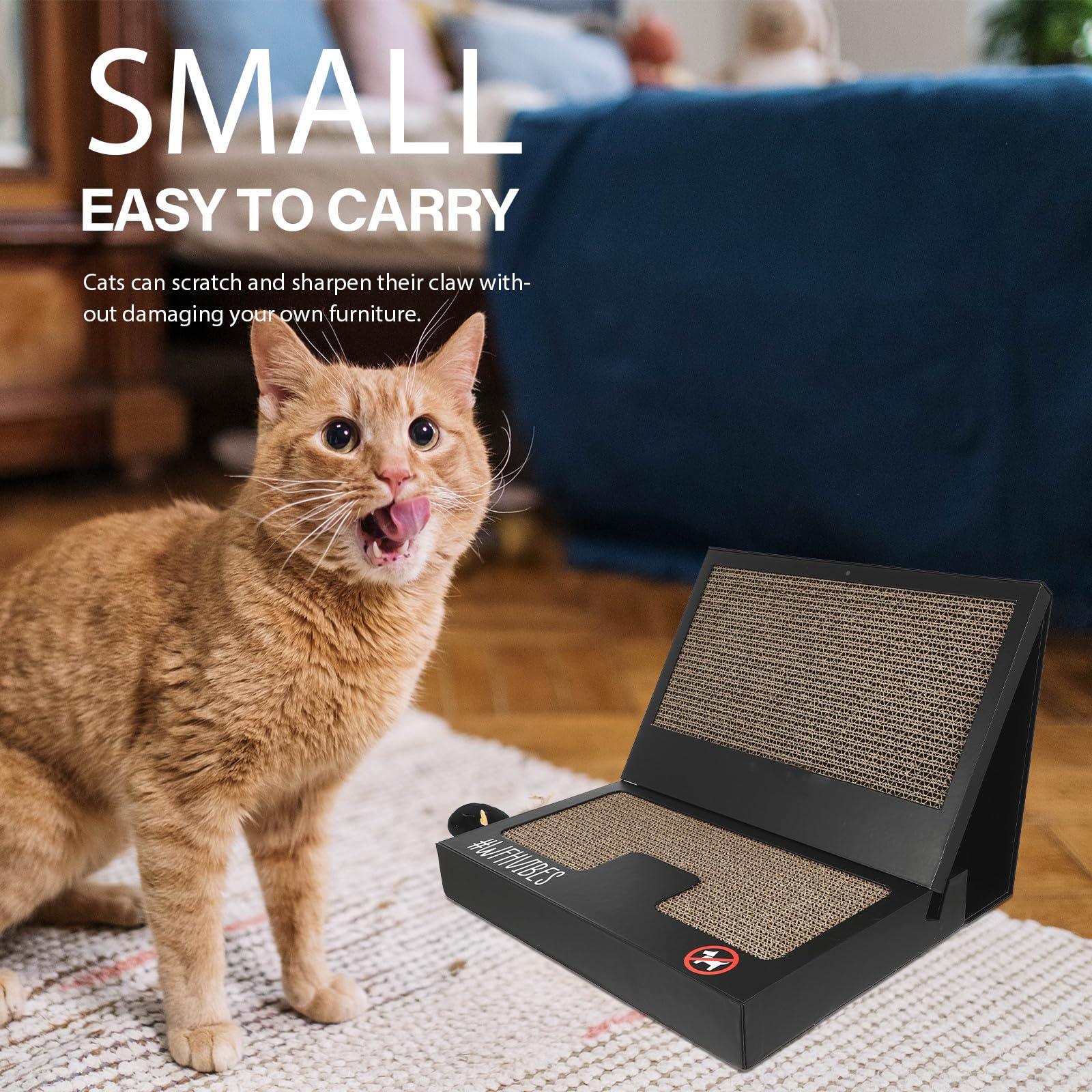 SHOWERORO Katzenkratzspielzeug in Laptop Form mit Beißring, faltbar und tragbar, aus kratzfestem Wellpappe, ideal für Katzen im Hausgebrauch, 1 Set schwarz
