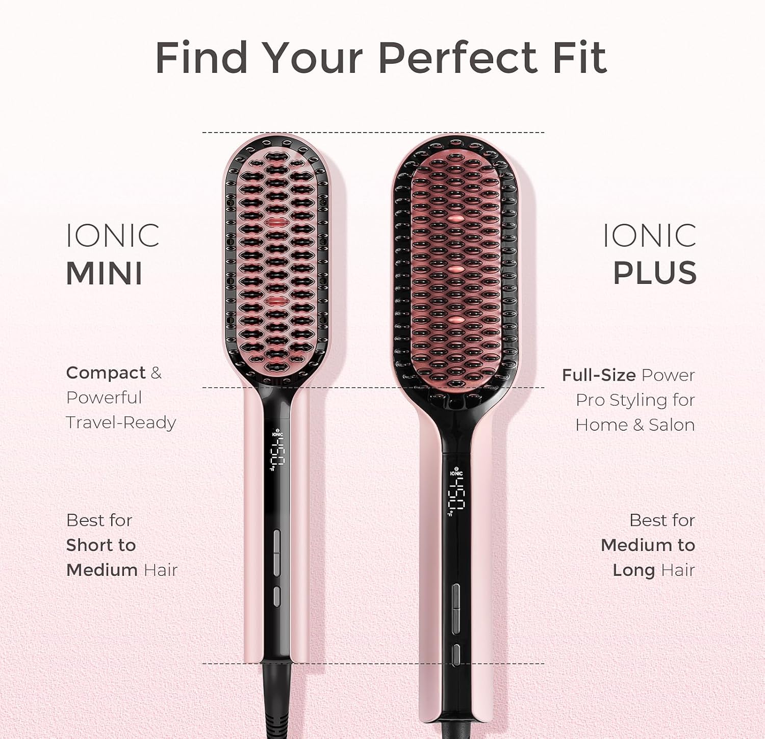 TYMO Hair Straightener Brush, Upgraded Ionic Compact Straightening Brush for Women with Wave-Design Bristles, Fast, Smooth Styling, Lightweight Hot Comb & Travel Flat Iron, 1 Billion Ions, Pink