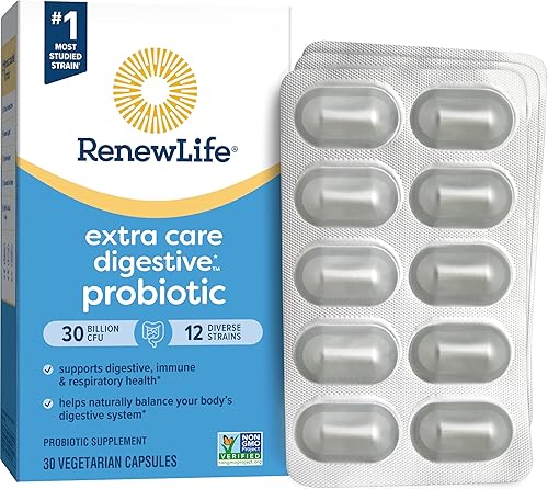 Renew Life Probiótico para adultos suplemento probiótico Ultimate Flora Extra Care para hombres y mujeres estable en estantes sin gluten lácteos y