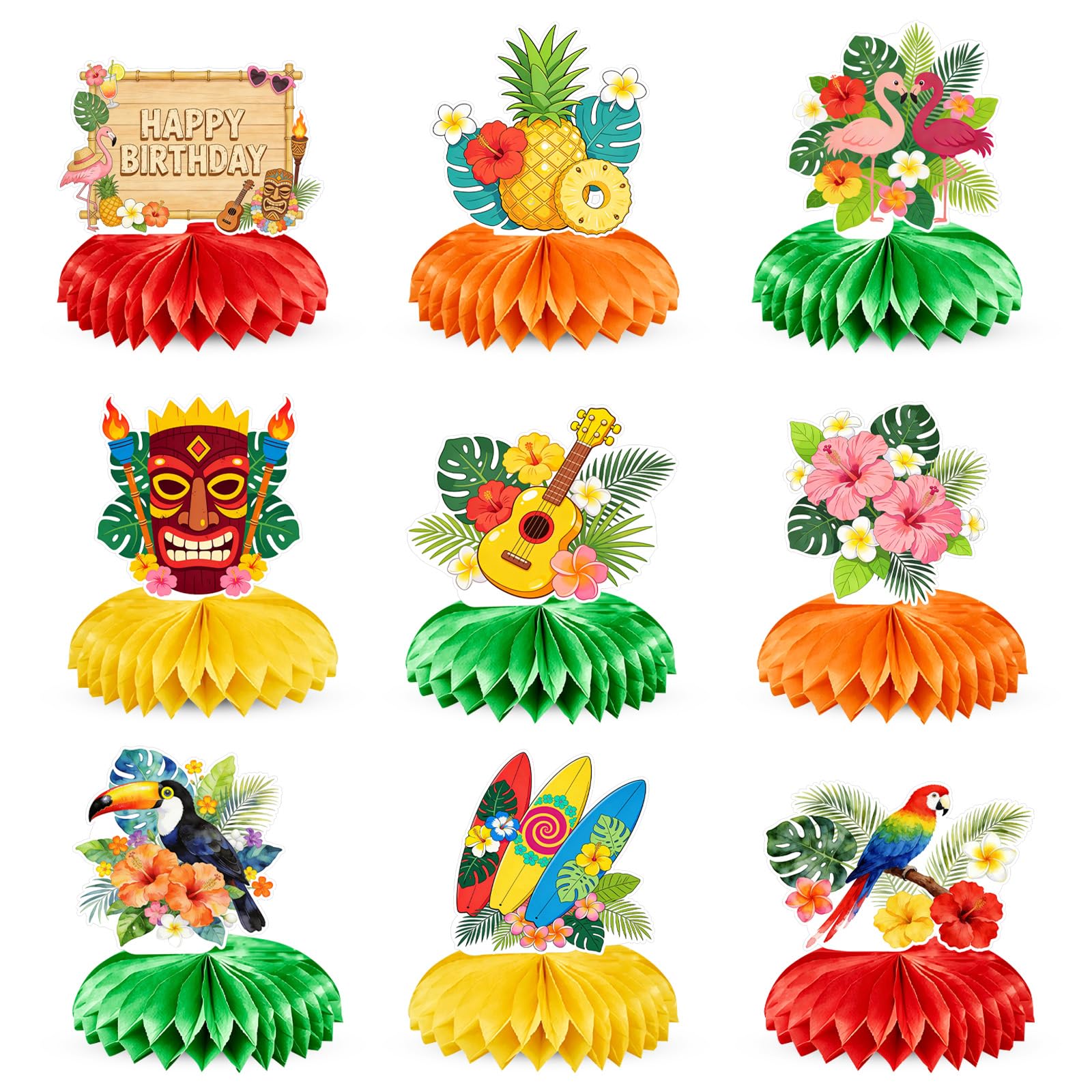 9Pcs Hawaiian Birthday Party Decorations Supplies, Hawaiian Centerpieces for Tables, Tropical Theme Birthday Table Decor Supplies Suitable for Indoor & Outdoor Use