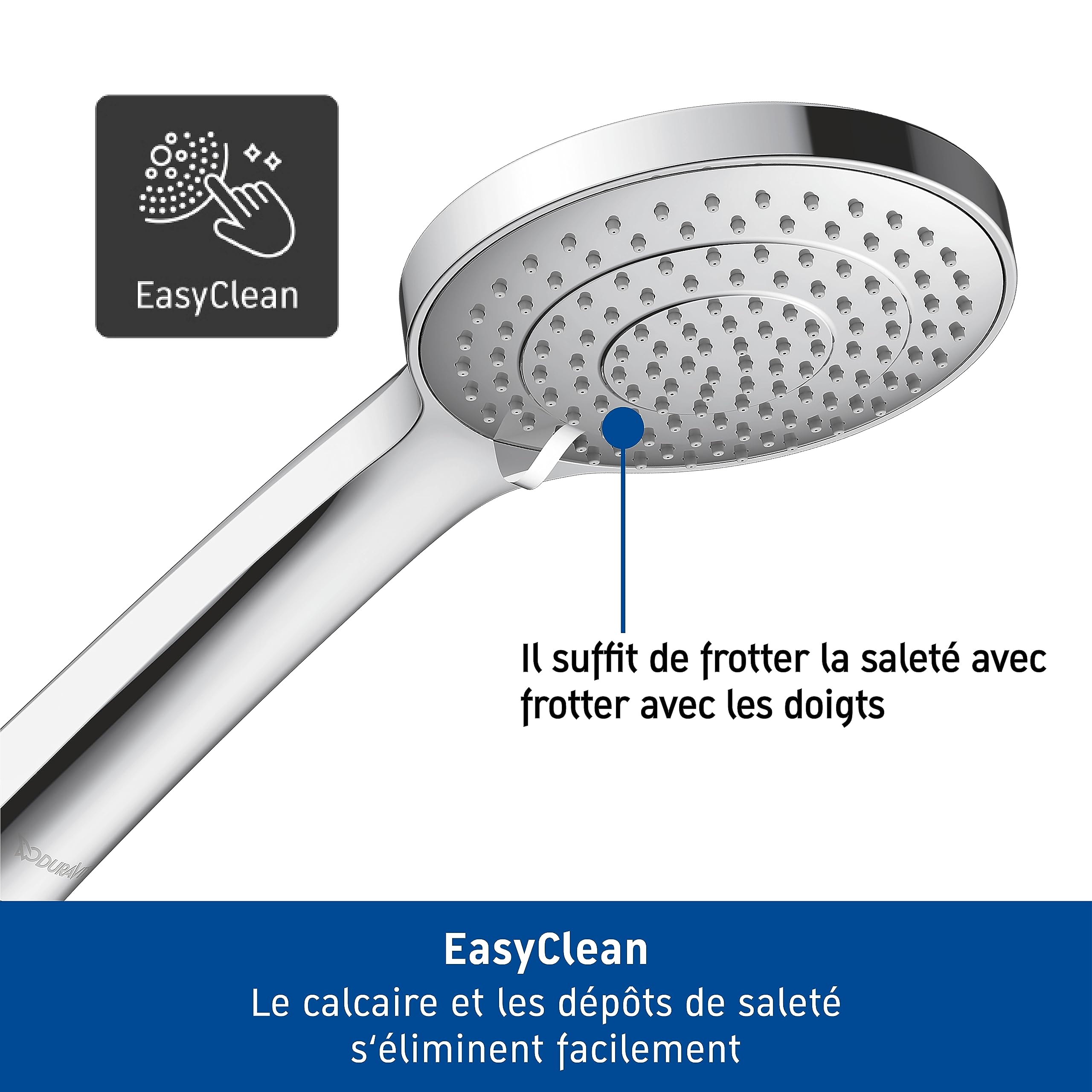 Set de douche Duravit, set de douche avec 3 types de jets, barre de douche (810 mm) avec douchette à économie d'eau, flexible de douche avec protection anti-torsion, chromé