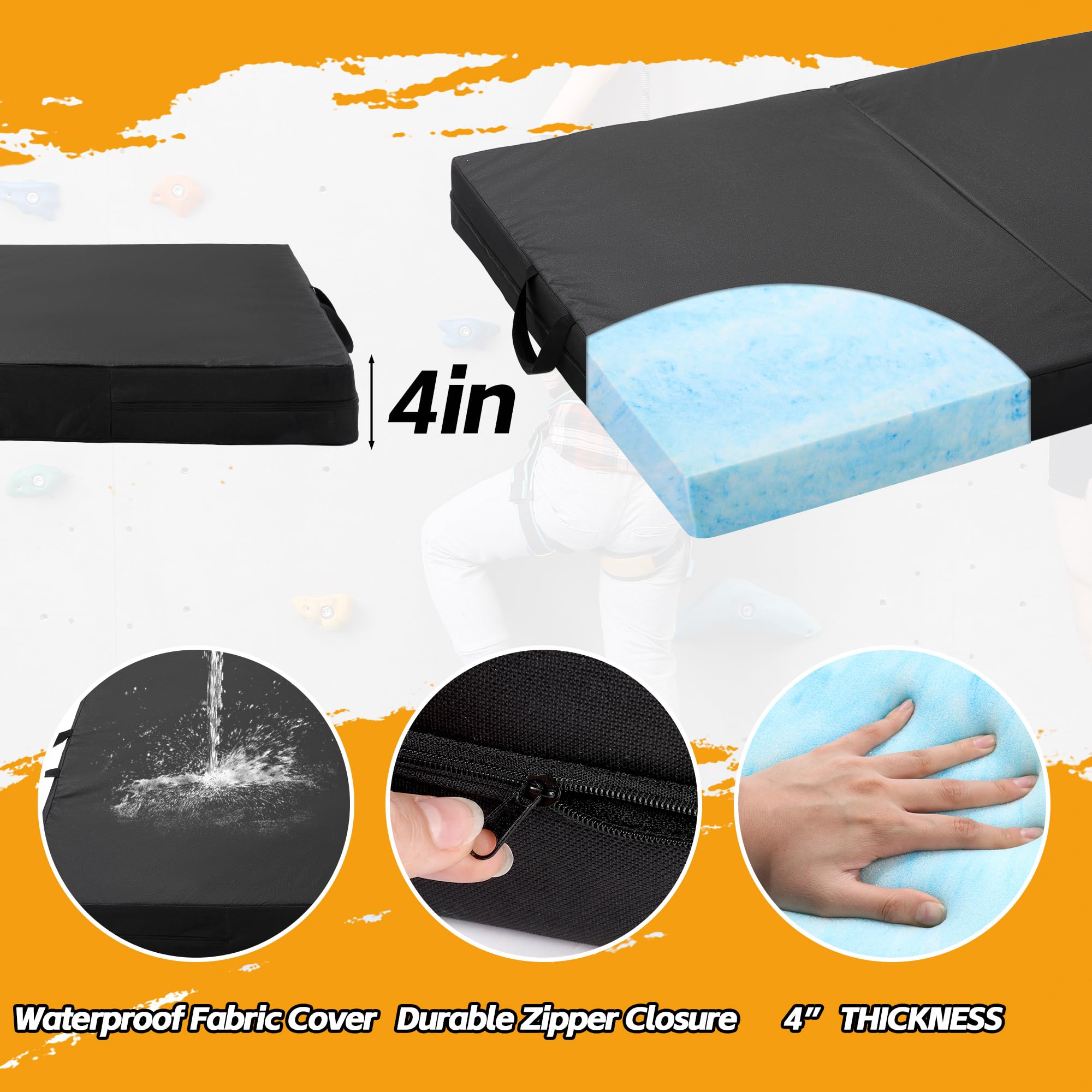 BALAPET Tri-Fold Boulder-Crash-Pad mit verstellbarem Schultergurt, 10,2 cm dicker, hochdichter Schaumstoff, Klettermatte zum Schutz, tragbar und einfach zu tragen, perfekt für drinnen und draußen
