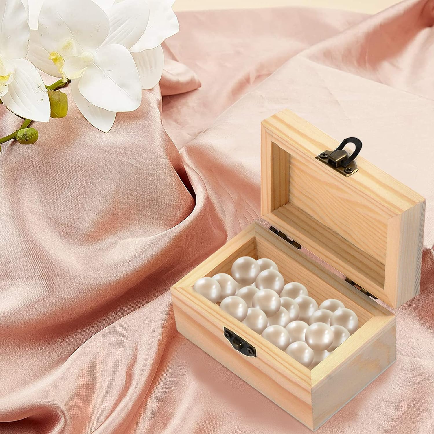 GORGECRAFT 4PCS Unfinished Wooden Box with Hinged Lid and Front Clasp Natural Wood Box for Crafts DIY Jewelry Box and Home Storage(3.6x2.24x2 inch)