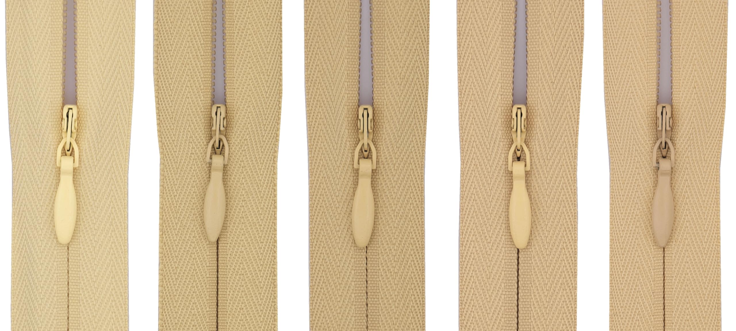 #3 Invisible Zip 9 Inch – Pack of 5 Close-End Concealed Zippers, Woven Tape, 5 Different Shades, Smooth Nylon Coil – Dressmaking, Skirts & Cushion Covers (Soft Beige)