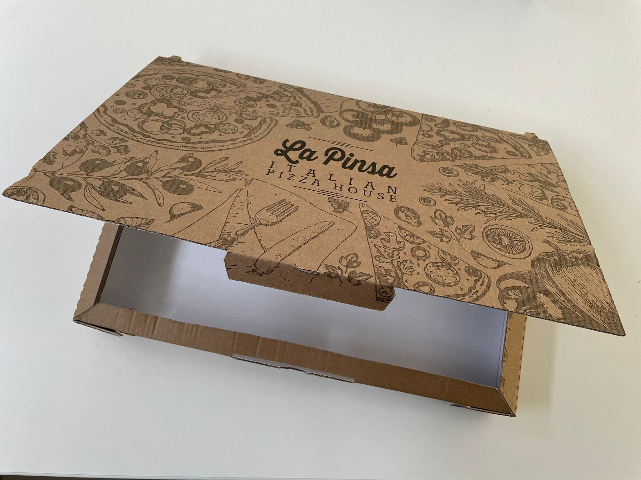 Caja de pizza de 36 cm x 23 cm x 3,9 cm, la Pinsa Italian Pizza, Box para bandeja para hornear 70 unidades
