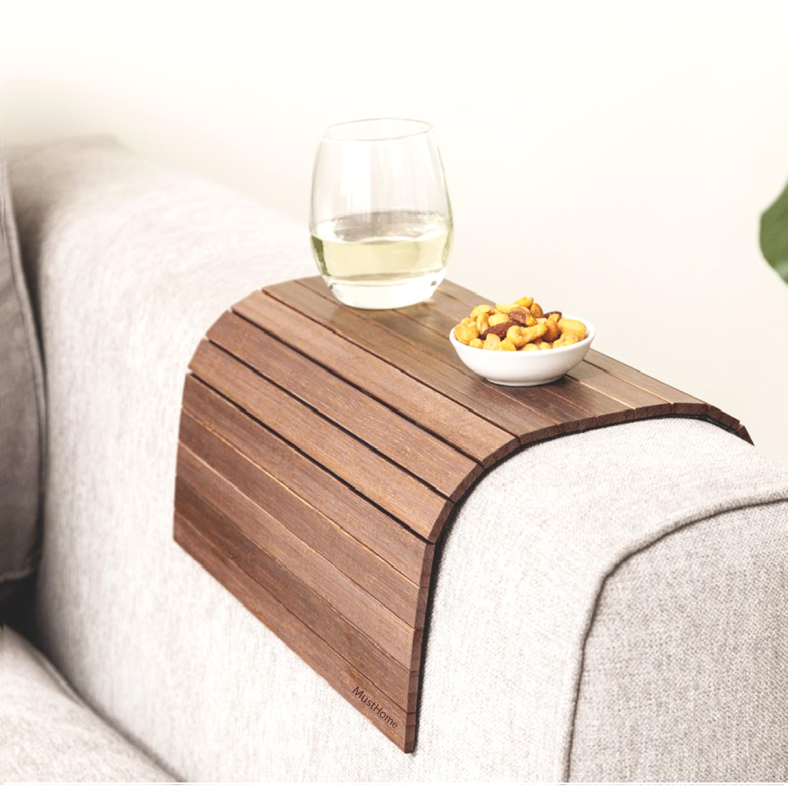 MustHome Wooden Tray | Sofa Armrest Tray | Sofa Armrest Tray Couch Table Mat for Drinks Snacks | Flexible & Foldable | Dining Table Mat | for Food/Drinks/Snacks/Cup Coaster | Large | 50 X 30 Cm