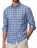 Men's Plaid Button Down Shirt Cotton Long Sleeves Dress Shirt Wrinkle Free Casual Gingham Shirt