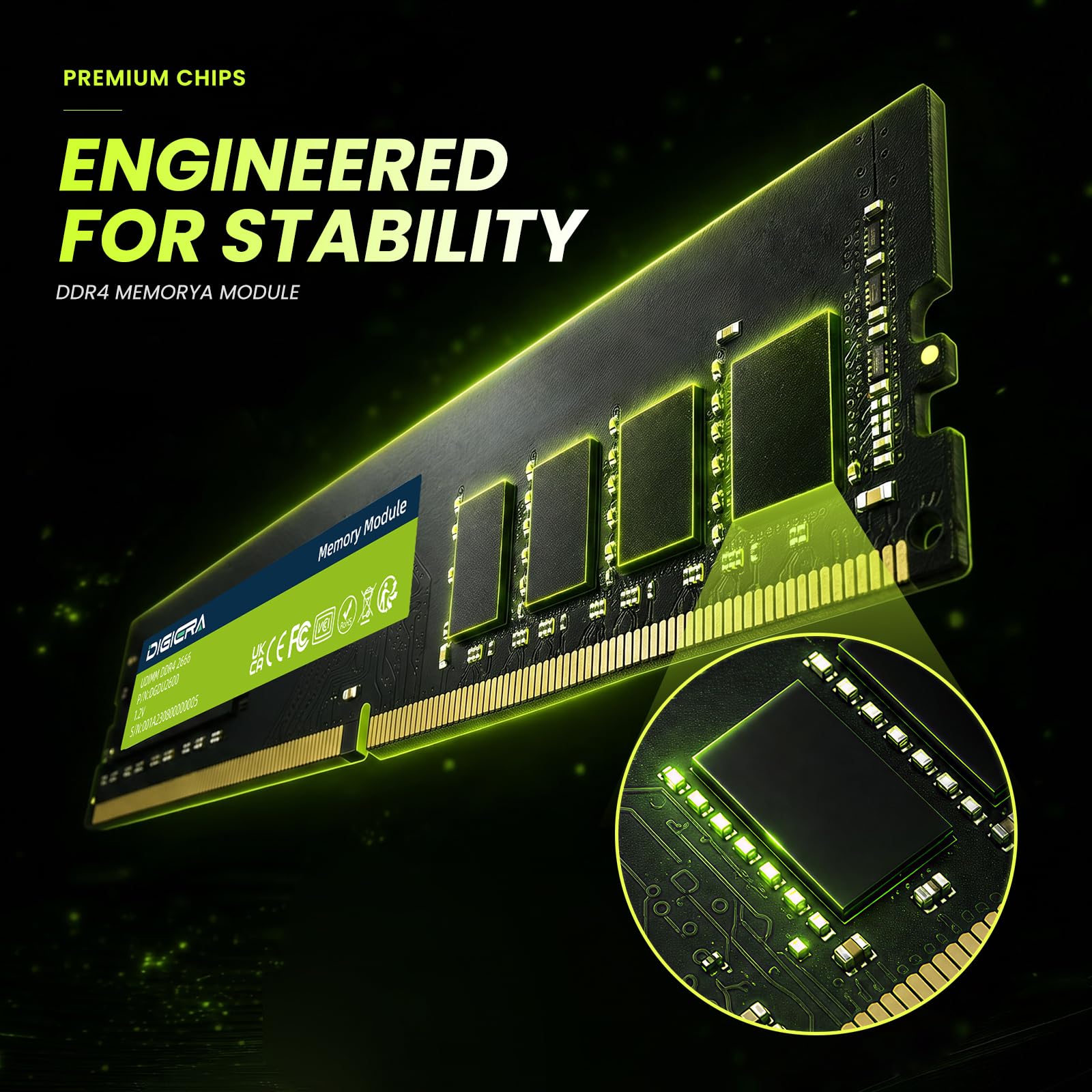 8GB DDR4 2666 MHz DIGIERA DU260 UDIMM Desktop RAM 288-Pin, 1,2 V, CL19, Non-ECC Speichermodul