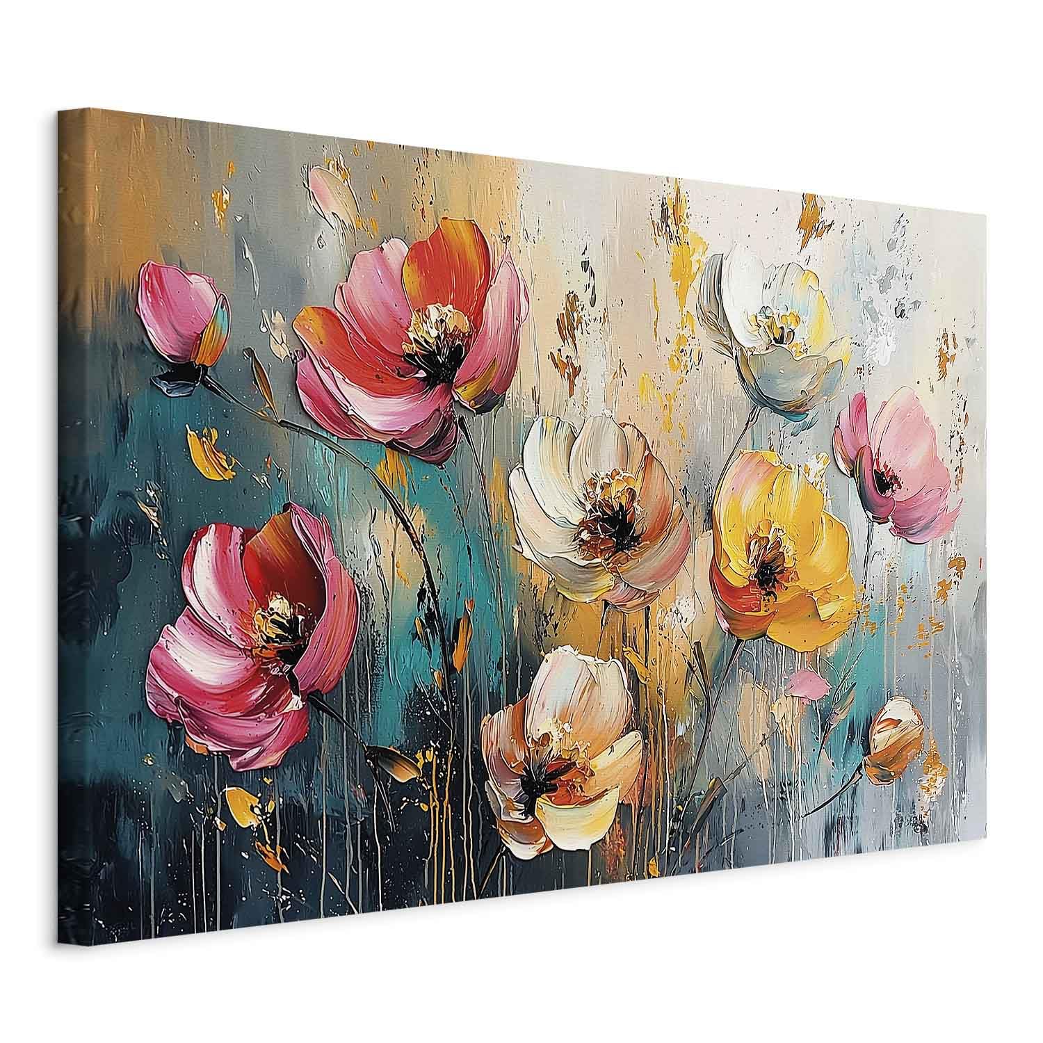 murando - Obraz na Płótnie ze Strukturą - Jasna Rama American Box Eleganckie Kwiaty Róż i Beż 90x60 cm - Obraz na Ścianę - Nowowczesna Elegancka Dekoracja Ścienna do Salonu b-H-10221-b-a