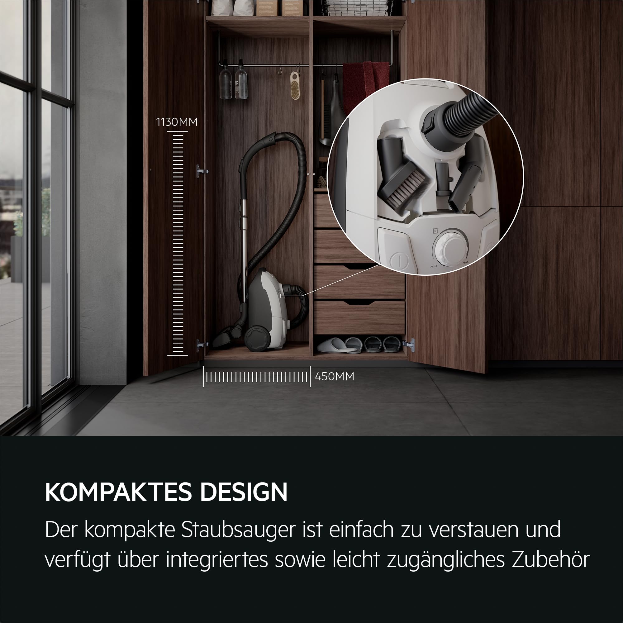 AEG CLEAN 5000 Staubsauger mit Beutel, Hohe Saugleistung, 37 % Recyclingkunststoff, AllFloor Bodendüse mit Klicksystem, 2in1 Multifunktionsdüse, 8,5m Aktionsradius, Waschbarer Hygiene-Filter, AB51C1SW
