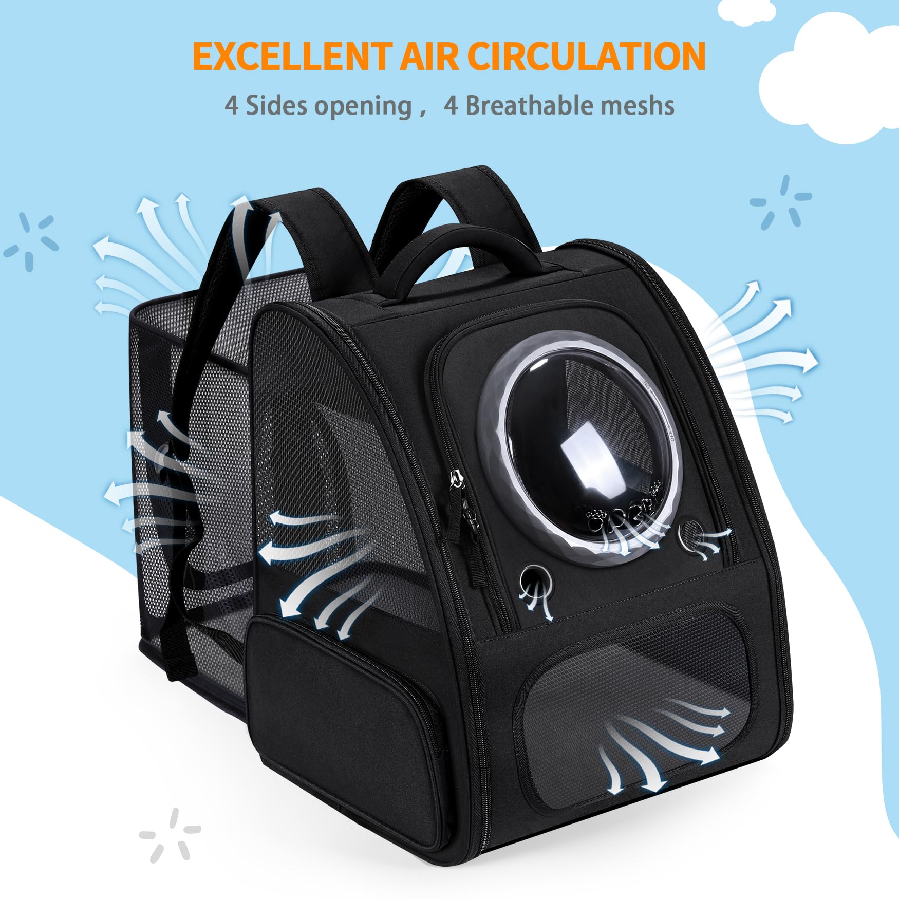 Dogs Backpack Carrier, Expandable Cat Carrier Backpack,Breathable Bubble Pet Backpack for Cat,Kitten and Small Puppy, Large Space,Portable Bags Foldable Cat Backpack for Traveling,Hiking(Black) - image 5