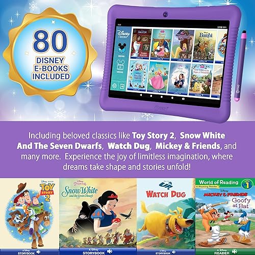 Miniatura 4 de Contixo K102 - Tablet Android de 10 pulgadas y reloj inteligente KW1 para niños, 32 GB, incluye más de 80 libros de cuentos de Disney, reloj Morado