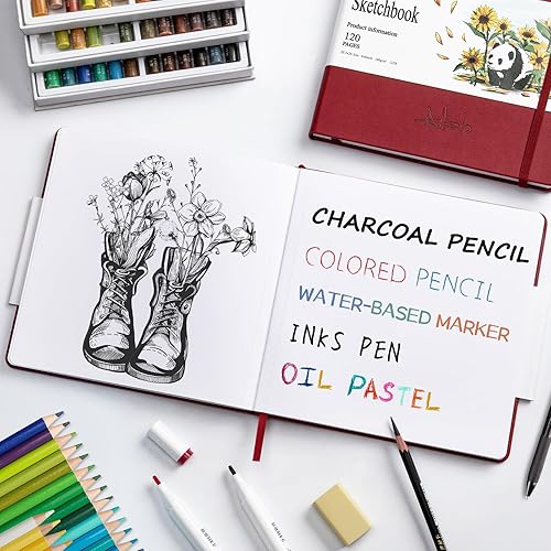 Vista 17 de Cuaderno de bocetos cuadrado para dibujo, libro de bocetos de 120 páginas, papel grueso de 122 libras/180 GSM, cuaderno de bocetos de medios mixtos