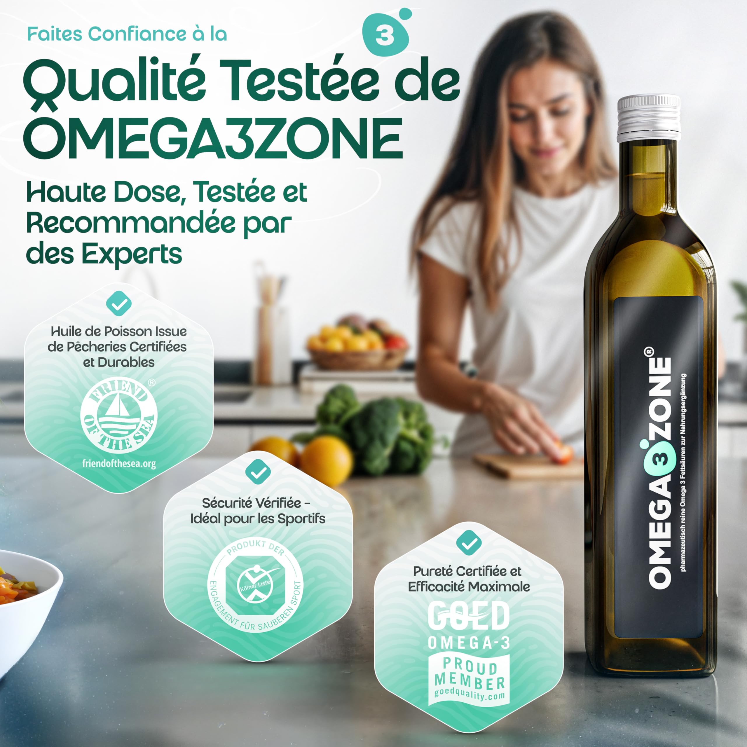 omega3zone Huile de Poisson Omega 3 à haute dose - Omega 3 avec 5400 mg par portion - Huile de poisson premium - Oméga-3 testé en laboratoire, fabriqué en Allemagne - 500 ml (500ml, Citron-Gingembre)