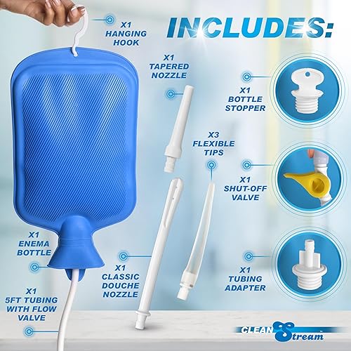 Miniatura 8 de Cleanstream Kit de enema de ducha de lujo para hombres y mujeres. Capacidad de bolsa grande, válvula de control ajustable, manguera de 5 pies con 3