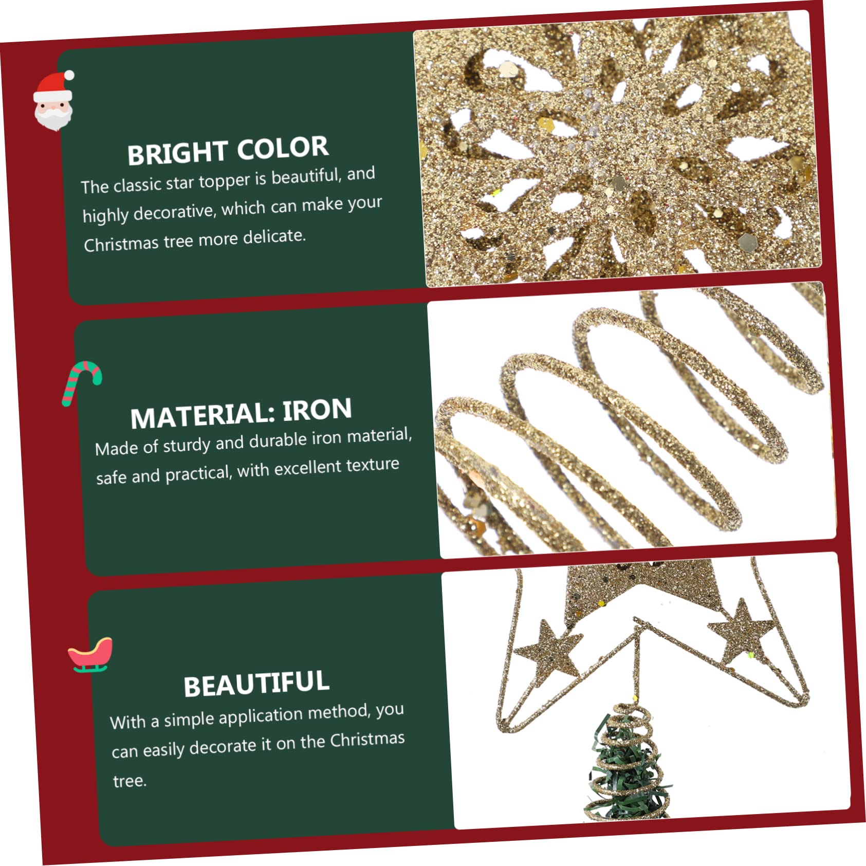 Zerodeko 4 Piezas Estrella Superior del Árbol De Navidad Adorno De La Superior del Árbol De Navidad Luces De Hadas Decoración Navideña Día Festivo Decoraciones Oro Golden Planchar
