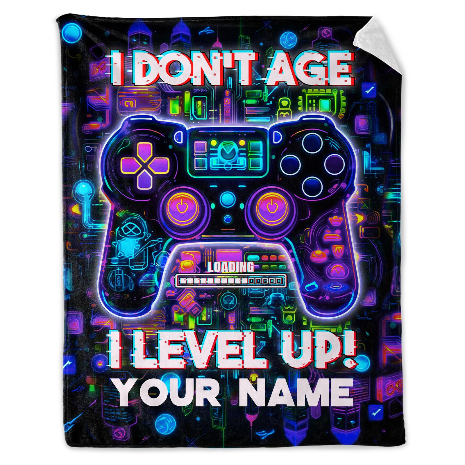 Eccustomized Personalized Gaming Blanket for Teenage Boys - Lightweight Cozy Black Gamer Throw Blanket - 50" x 60" Inches for Sofa - Cool Gamer Gifts
