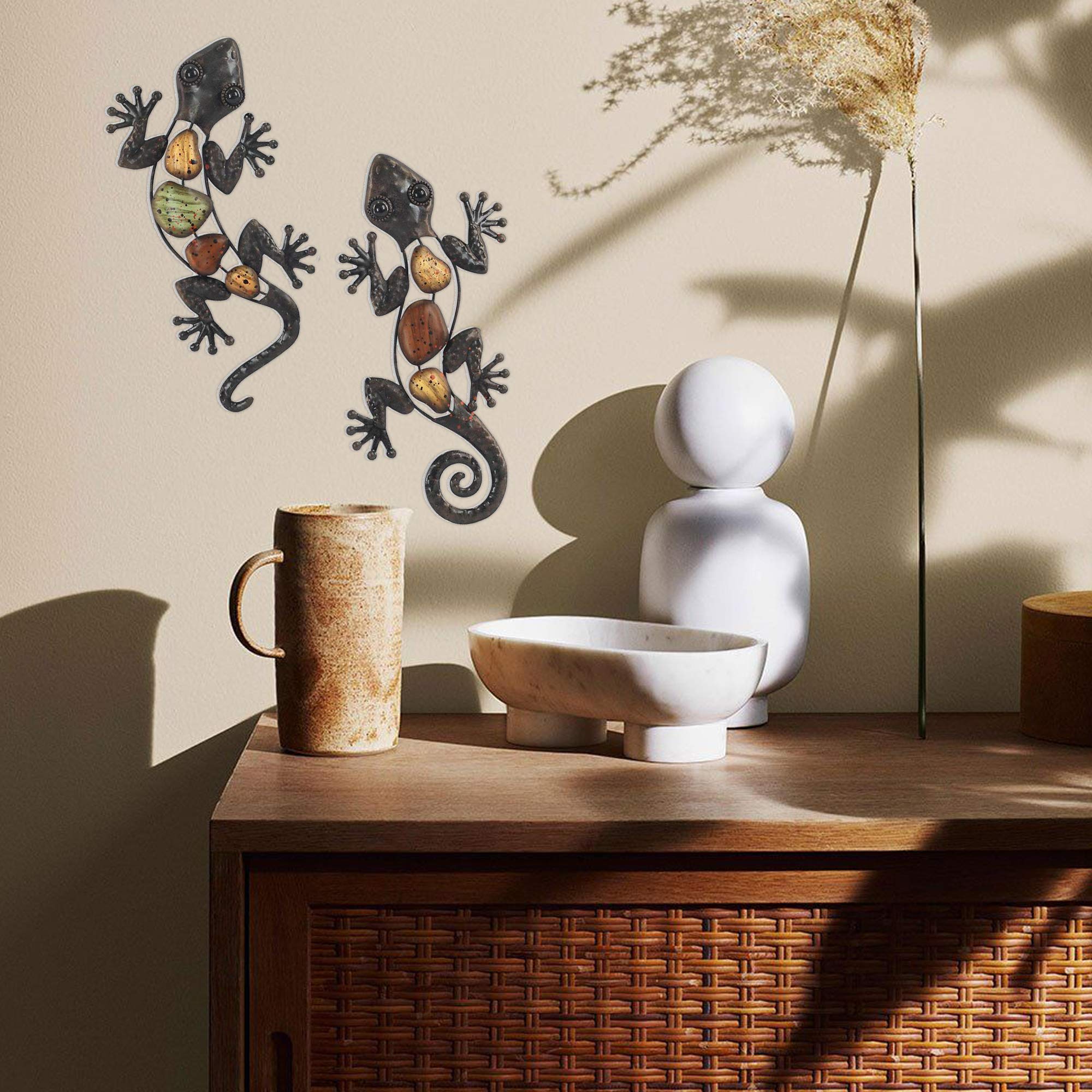 Adorno de Pared x2 Lagartos, Metal, 30 cm, decoración de Pared, jardín al Aire Libre, Figura de Lagartos, decoración de Metal, Colgante, para Patio o Valla, Sala de Estar, baño