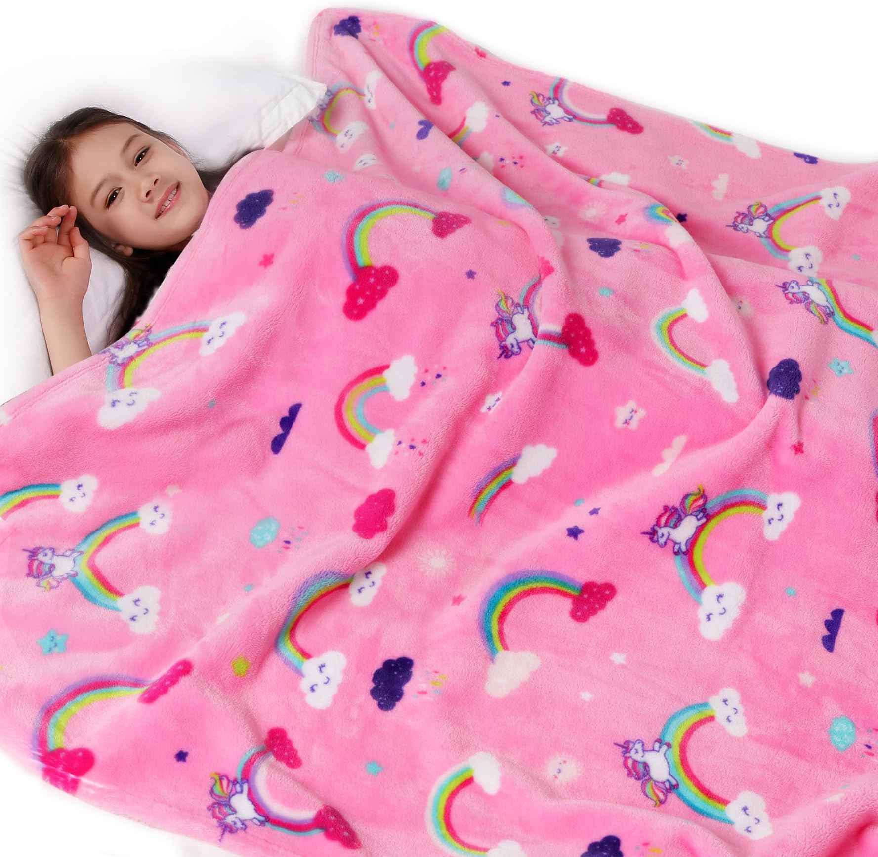 Lukeight Pink Rainbow Toddler Blanket Gifts for Girls, Plush Unicorns Throw Blanket for Kids and Adults, Thick and Warm Girls Blanket for Teens Birthday Gifts (Rainbow Unicorns, 50x60 Inches)