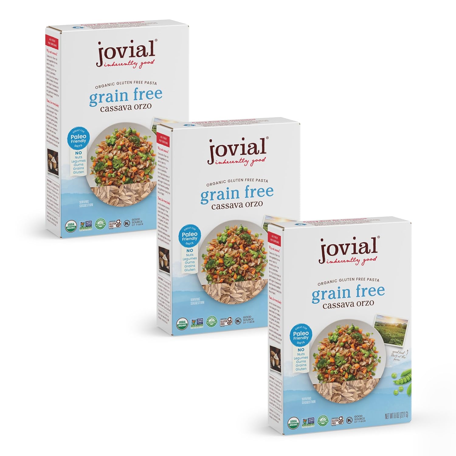 Jovial Grain-Free Cassava Orzo - Gluten Free Orzo Pasta, Cassava Pasta, Paleo Pasta, Grain-Free, 100% Organic Pasta, USDA Certified Organic, Non-GMO, High-Fiber - 8 Oz, 6 Pack