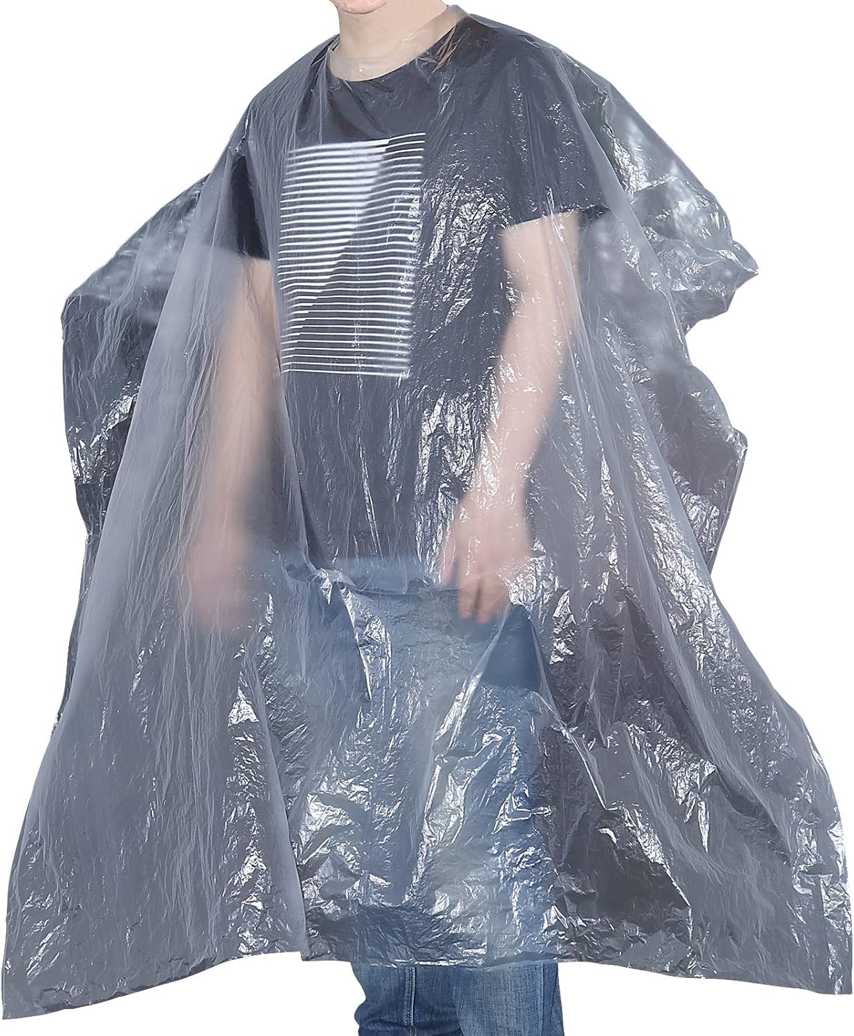 150 PCS Disposable Hair Salon Capes, Hair Cutting Cape, Plastic Transparent Barber Capes 63 x 51 Inch Waterproof Shampoo Apron for Home, Salon Hairdressing