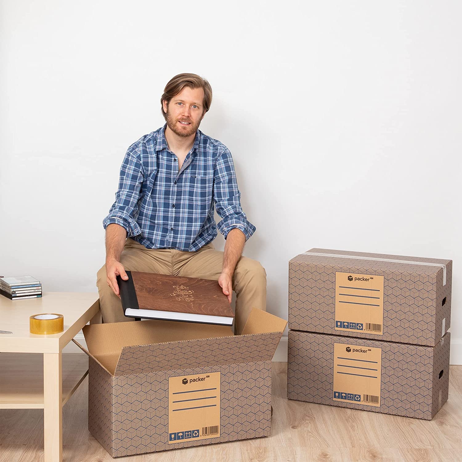 packer PRO Lot de 10 boîtes en carton ultra résistantes pour déménagement et rangement avec poignées, 50 x 30 x 30 cm