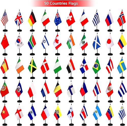 Miniatura 4 de TSMD 50 Countries International World Desk Flags Set Small Mini Office Table Stick Flag with Stand Base,5x8 Inch