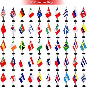 TSMD 50 Countries International World Desk Flags Set Small Mini Office Table Stick Flag with Stand Base,5x8 Inch