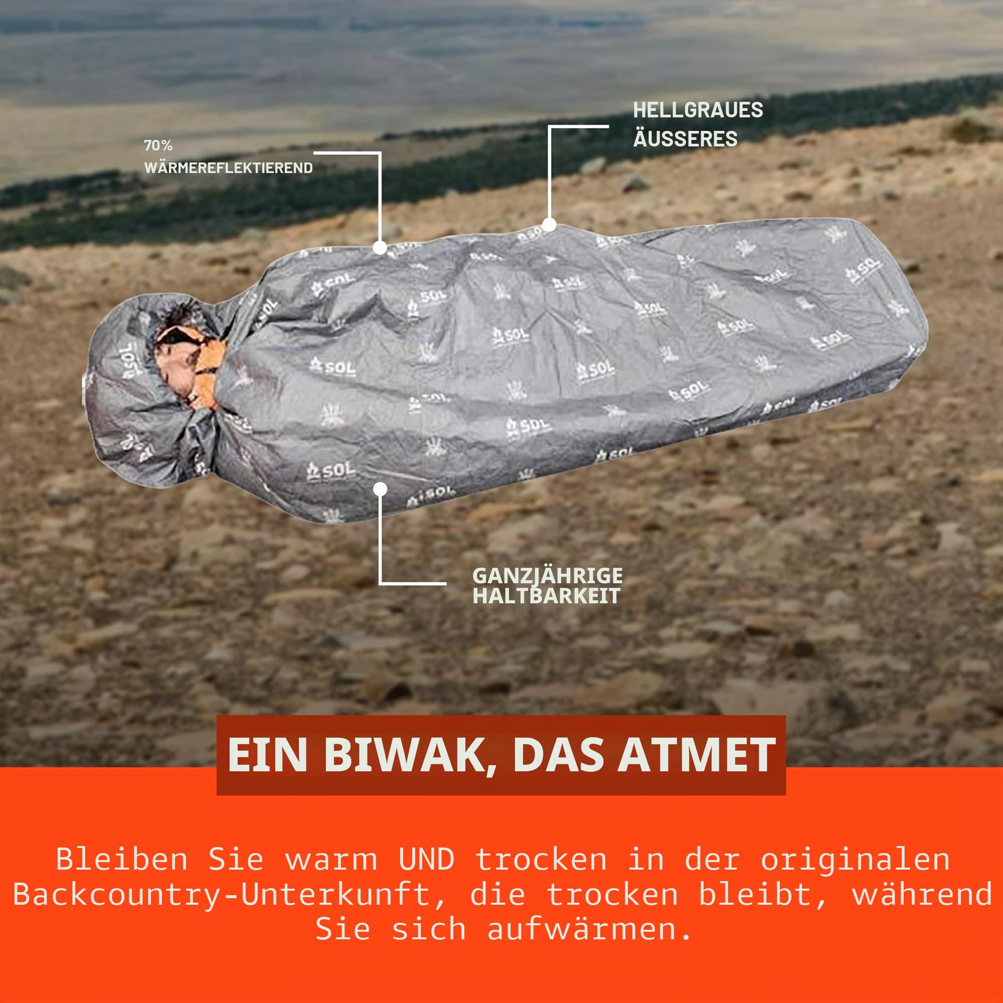 SOL Escape Bivvy XL mit Kapuze - Orange
