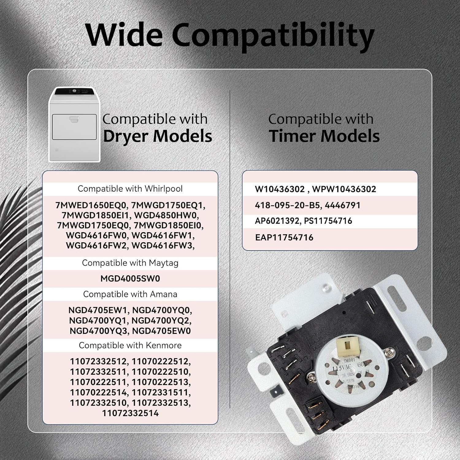 WPW10436302 W10436302 Dryer Timer Compatible with Whirlpool, Amana, Kenmore, NGD4700YQ2, NGD4705EW0, NGD4700YQ1, OEM 115V Dryer Timer Replacement for 418-095-20-B5, PS11754716, 60Hz, 2-Year Warranty