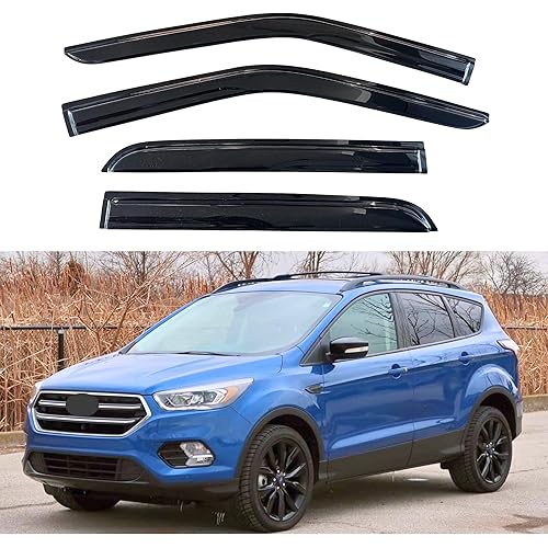 KPY Window Visor Compatible with Ford Escape 2013-2019, 4PC Rain Guard Side Window Vent Deflectors Tape-On Mugen Style, 2013 2014 2015 2016 2017 2018 2019