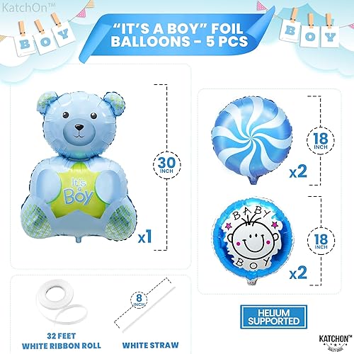 Miniatura 4 de KatchOn, Globos de oso de peluche para baby shower, paquete de 5, color azul, 30 pulgadas, It's A Boy, oso de peluche, decoraciones de baby shower