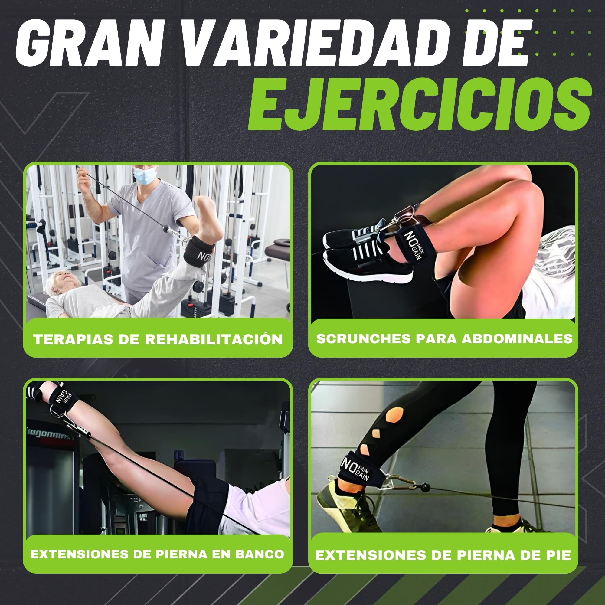 Tobilleras Poleas Gym para Hombre y Mujer + Bolsa de Almacenamiento + 2 Mosquetones - Fitness Accesorios - Accesorios Gym - Gluteos Ejercicio