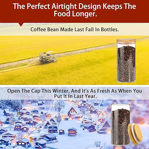 Miniatura 10 de SLifeJars - Tarros de vidrio con tapas de bambú de 16 onzas, 12 tarros de vidrio para almacenamiento de alimentos con etiquetas reescribibles,