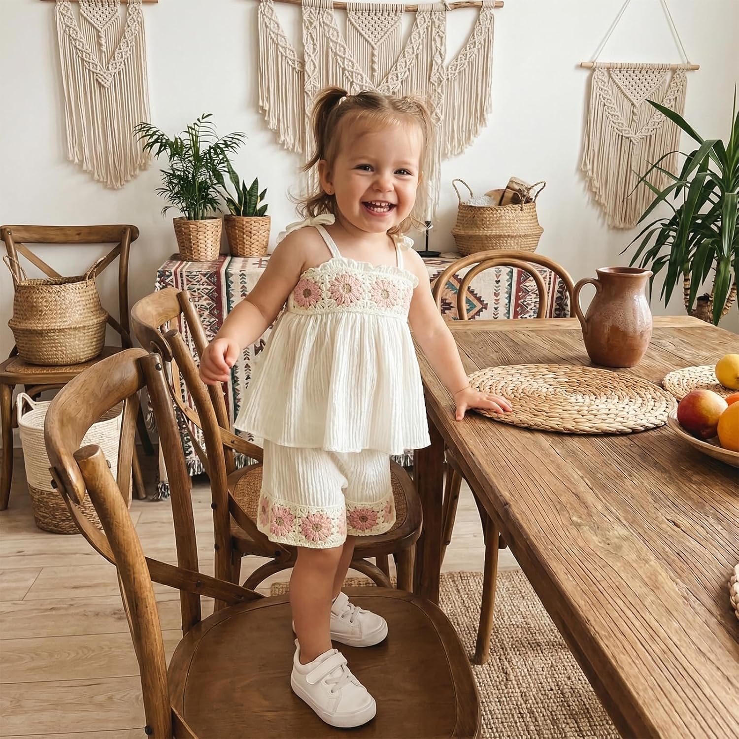 Baby Girl Summer Clothes Crochet Flower Sleeveless Tops and Shorts Sets Boho Beach Toddler Girls Outfits - Image 2