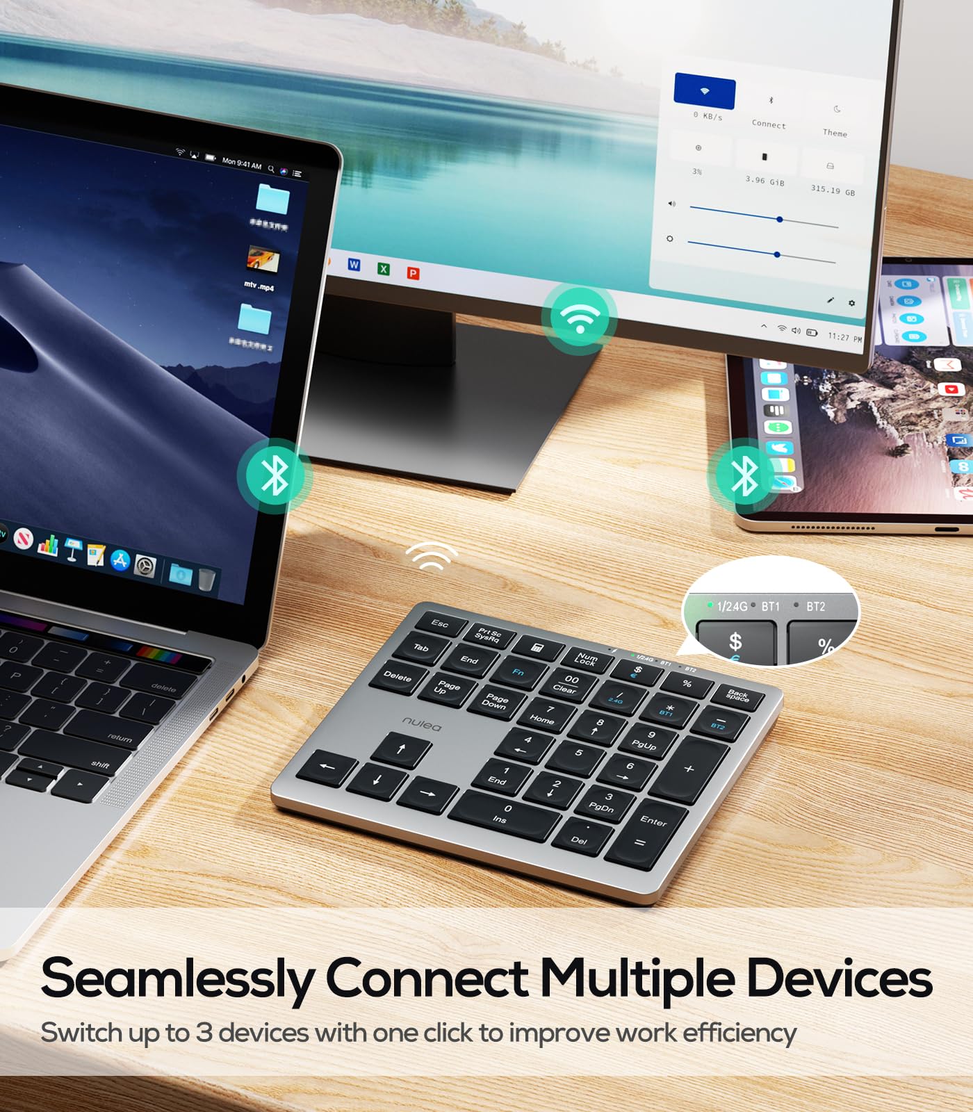Nulea Kabelloses tragbares Ziffernblatt mit Bluetooth 5.0, wiederaufladbar über USB-C, 34-Tasten-Bluetooth-Tastatur zur Dateneingabe, kompatibel mit Laptop, Mac, iMac, Tablet, PC-Desktop