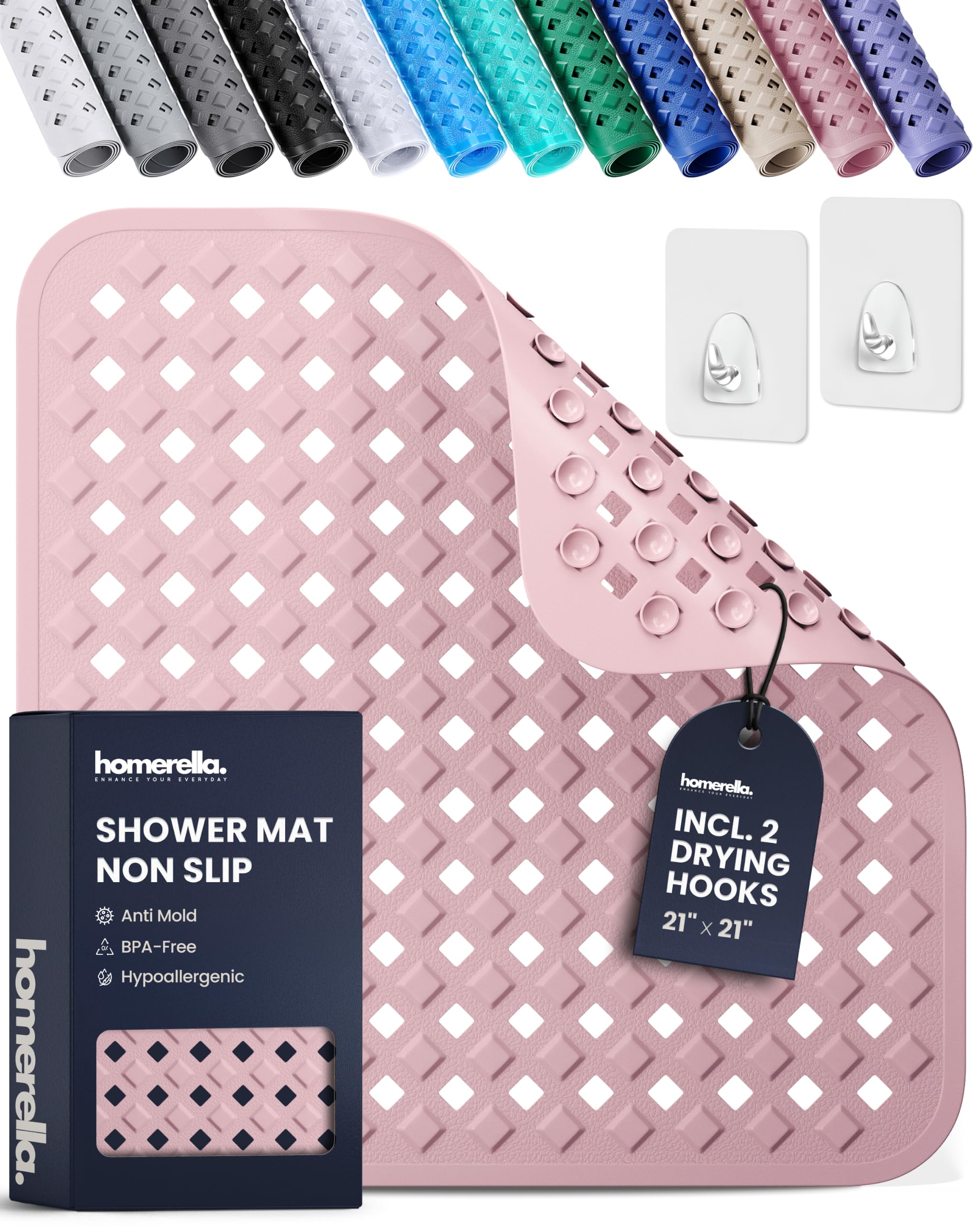 homerella Square Shower Mat Non Slip Anti Mold 21x21 Anti Slip Shower Mat