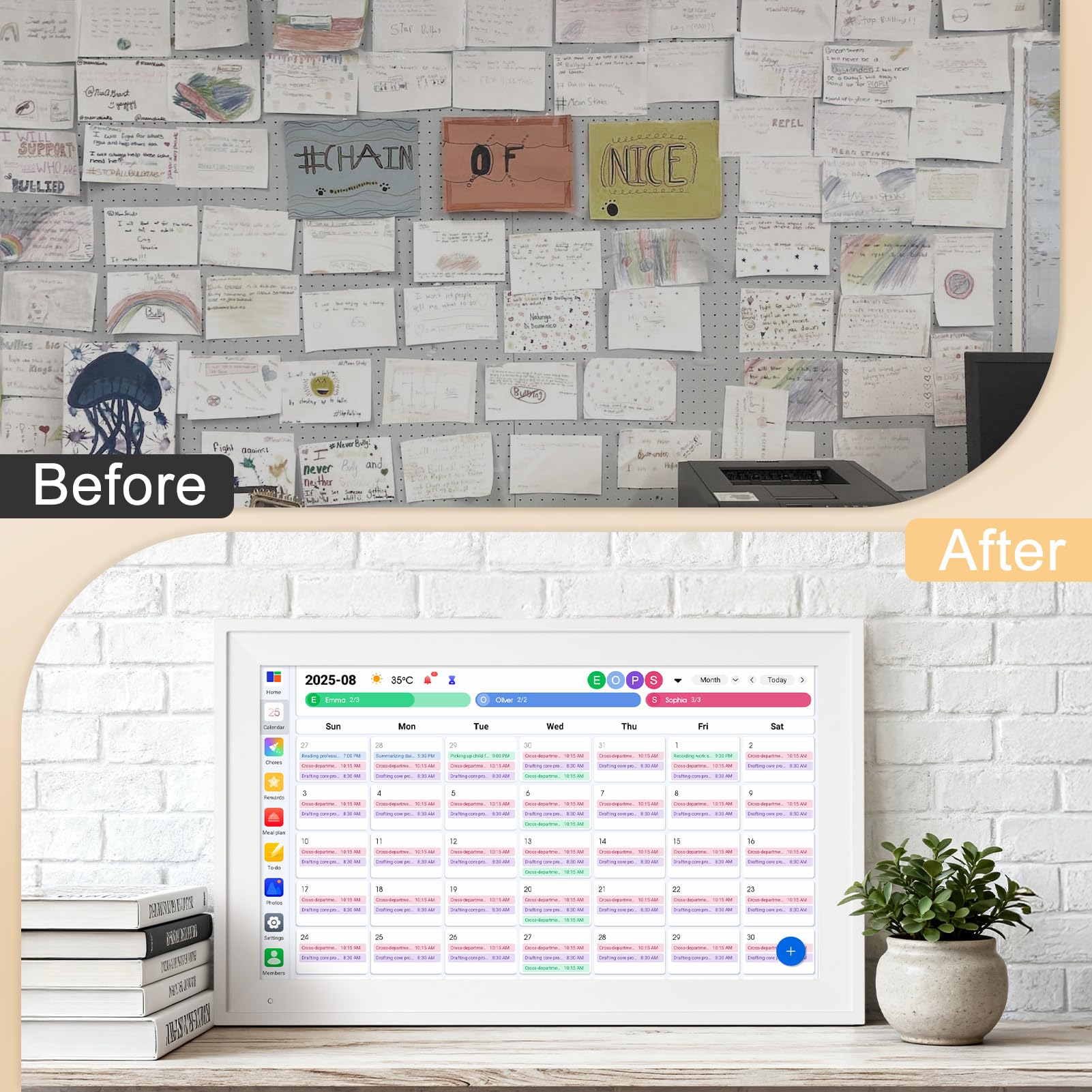 Lehwey 15,6 Zoll Digitaler Familienkalender & Smart Wall Planner - Touchscreen Elektronischer Kalender mit Aufgabendiagramm & Belohnungssystem, Google/Outlook Sync, Kompaktes Display für Küche